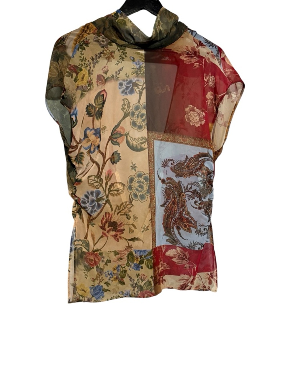 ZARA Floral Sheer Blouse in Beige, Pink and Green Size M.